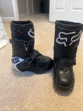Fox Black and White Youth Motocross Boots